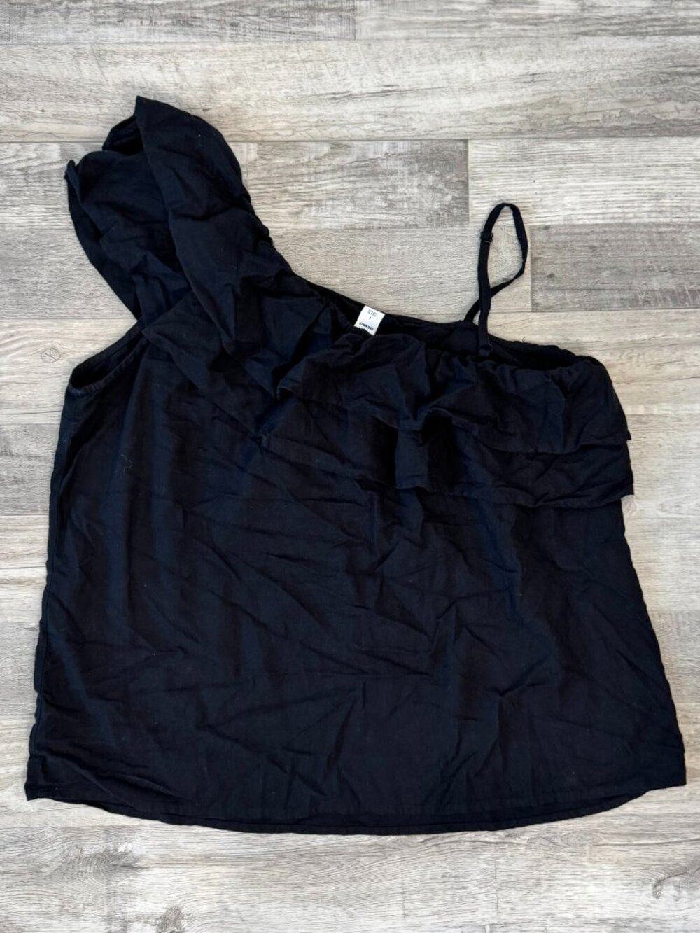 Old Navy Black Linen Blend One Shoulder Ruffled Blouse Size Large K43 - Picture 6 of 6